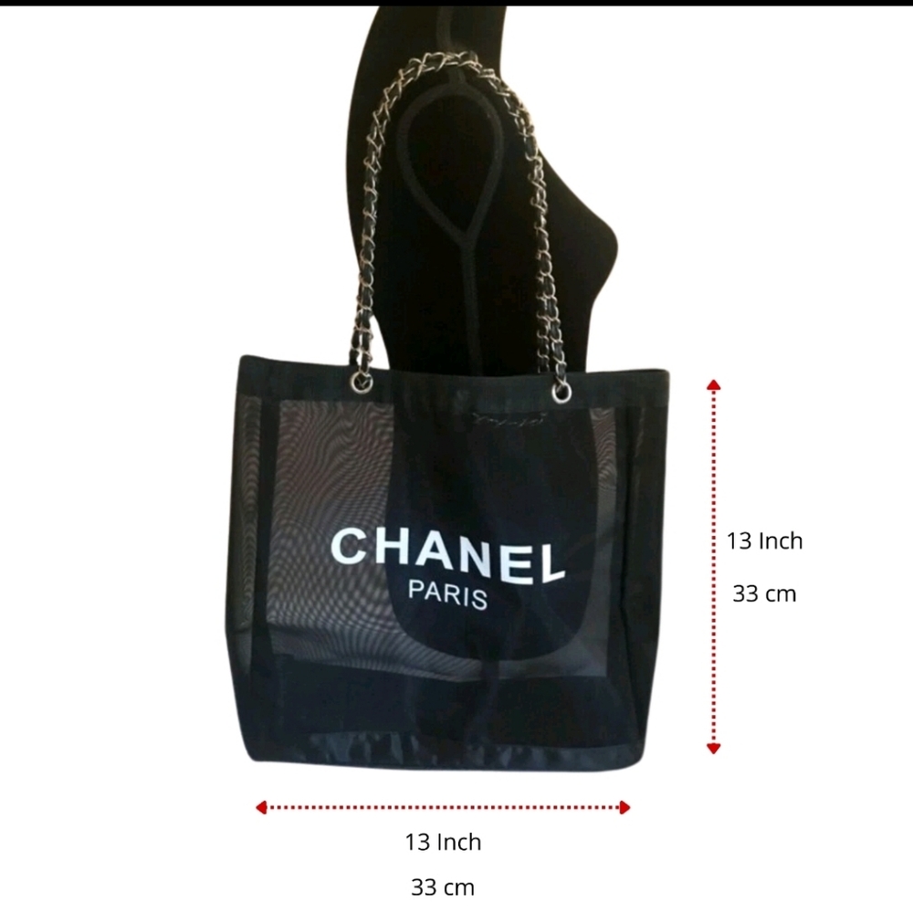 CHANEL Black Mesh Tote with Cosmetic Pouch - Picture 2 of 2